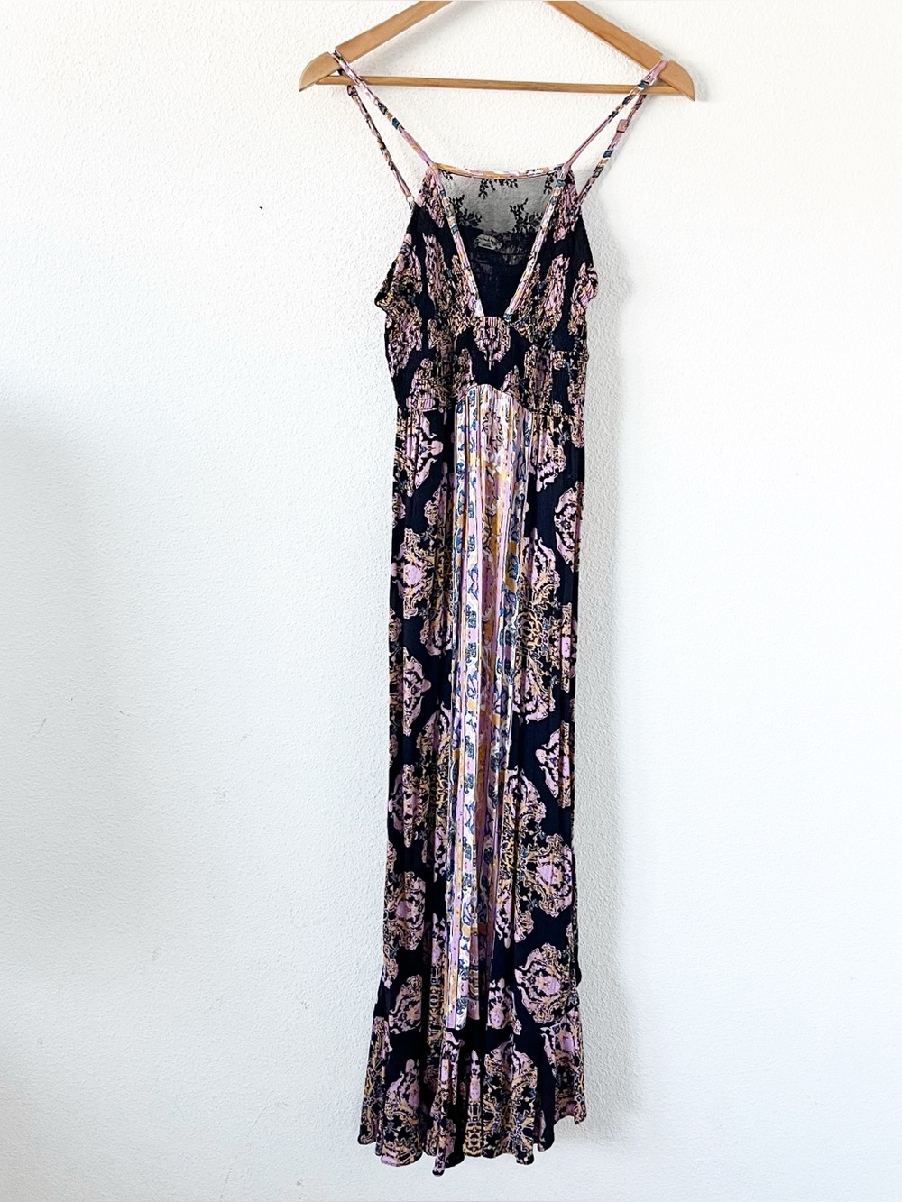 Free People Intimately That Moment Boho Vintage Inspired Black Floral Maxi Dress - Picture 2 of 9